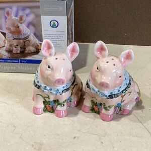 Home Trends holiday collection Country Pig Floral Salt and Pepper Shaker Set NIB